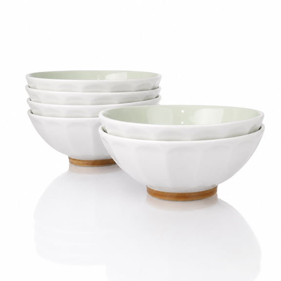 Anveena 29 oz Porcelain Bowl Set of 6 for Cereal, Soup, Salad and Pasta, Cream Green
