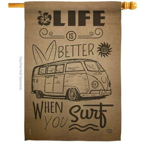 Ornament Collection H191193-BO Life is Better When you Surf Kombi Bus Sports 28 x 40 in. Double-Sided Decorative Vertical House Flags for Decoration Banner Garden Yard Gift