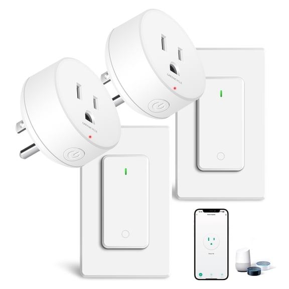 GreenCycle WiFi Smart Outlet Plug with Remote,Detachable Wall-Mounted Switch,Works with Alexa & Google Home,Tuya/Smart Life App,15A/1500W,ETL/FCC Listed,2.4GHz Only,Remote Control from Anywhere
