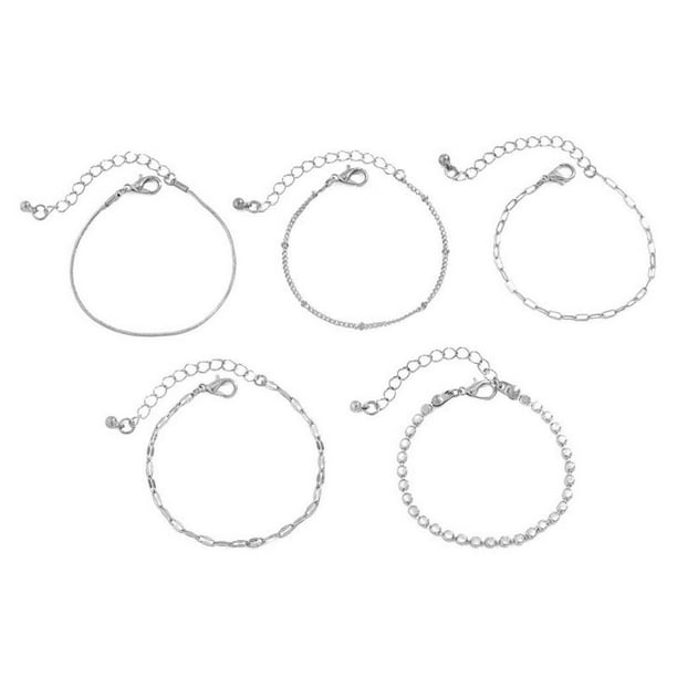 5x pulseras de oro para mujer, dijes de moda minimalistas, pulseras apilables con cadena chapada en oro para playa, regalos del Día de San