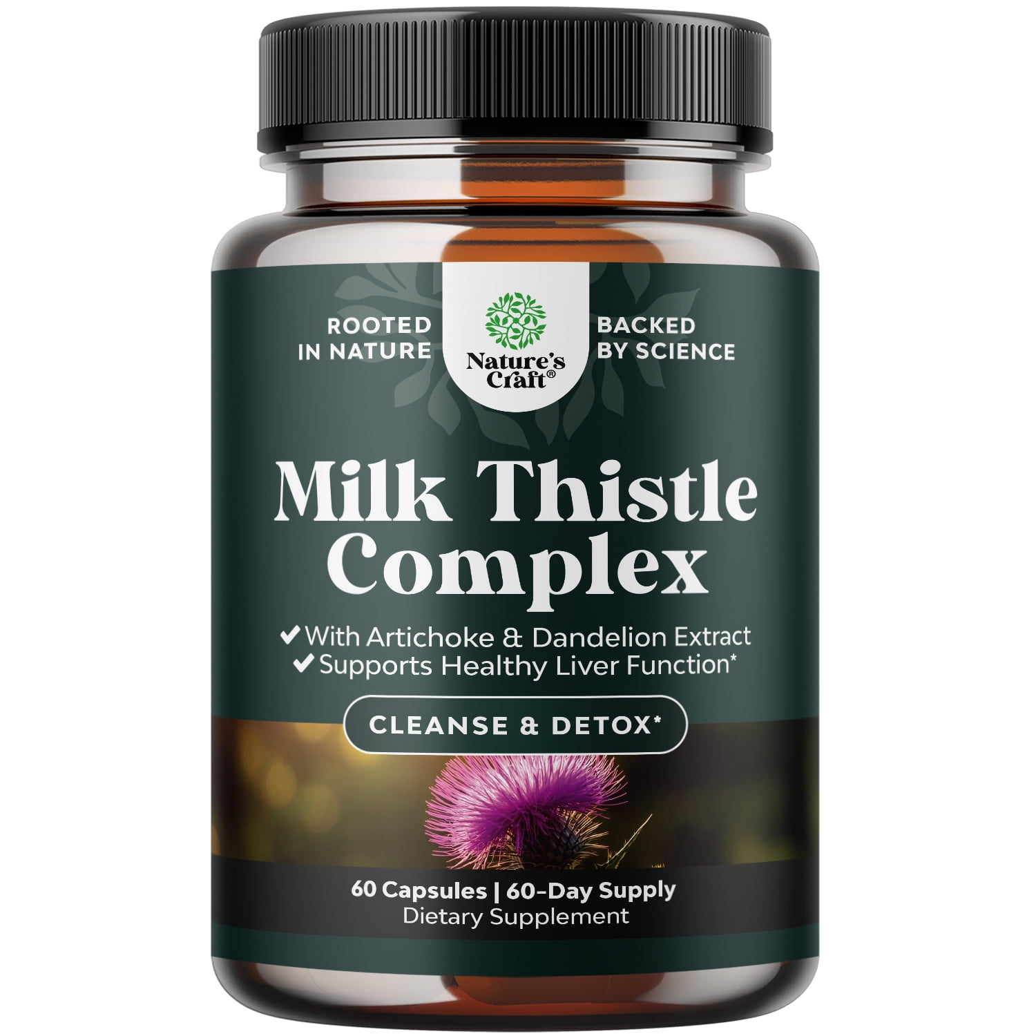 Natures Craft Liver Support Advanced Milk Thistle Supplement and Dandelion Root with Artichoke Extract for Liver Cleanse Detox & Repair - 60ct