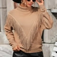 thumbnail image 5 of ShomPort Fall Sweater for Women Casual Long Sleeve Turtleneck Sweaters Fringe Front Pullover, 5 of 6