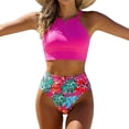 thumbnail image 4 of vigerkar Women High Waisted Bikini Sets High Neck Sporty Two Piece Swimsuits (Hot Pink, XL), 4 of 7