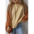 thumbnail image 3 of Women's Khaki Lace Patchwork Colorblock Drop Shoulder Sweatshirt | [ZhiHiMeRi] | (US 12-14)L, 3 of 7