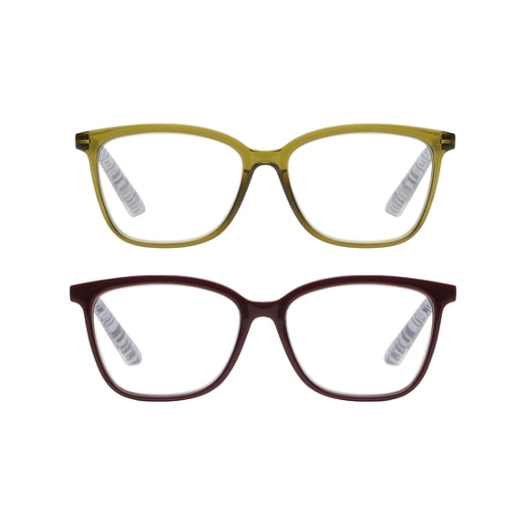 Rz by Rachel Zoe Womens Cateye Reading Glasses with Case, Green Crystal/Burgundy, Anais 2.00