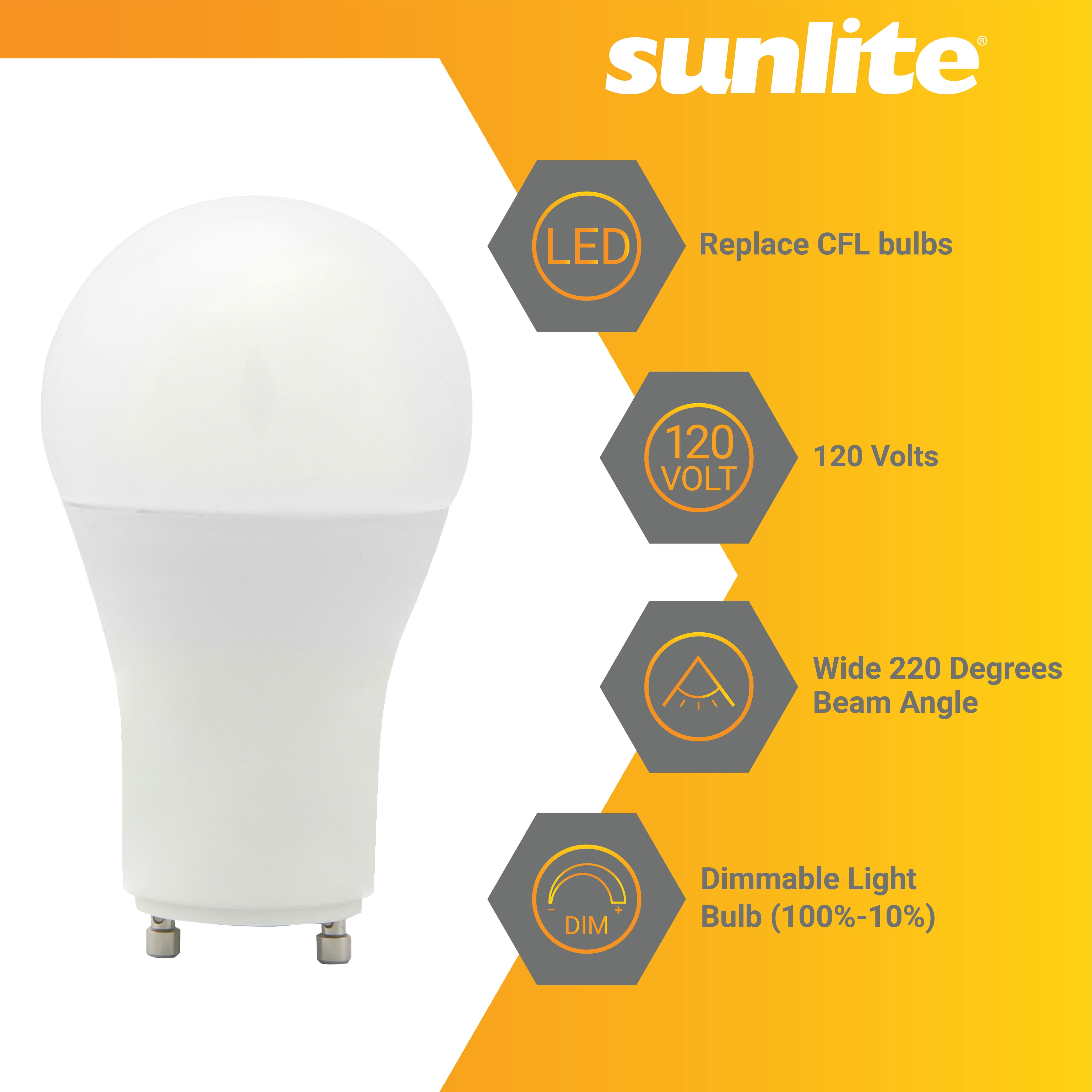 Sunlite LED A19 Light Bulb, 12 Watts (75 Watts Equivalent), 1100 Lumens, 120 Volts, Dimmable, GU24 Base, 90 CRI, Title-24 Compliant, UL Listed, 3000K Warm White, 6 Pack