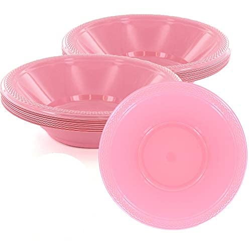 Plastic Bowls Disposable, Pink Plastic Cereal Bowls, 12 Oz Small