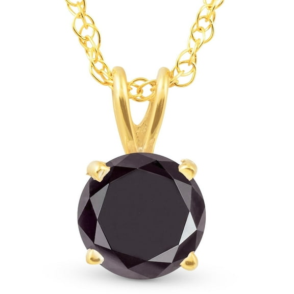 Pompeii 3 Ct Black Diamond Solitaire Pendant Necklace in 14k Yellow Gold (Black,I2-I3)
