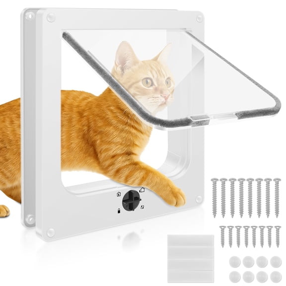 Extra Large Cat Door (Outer Size 9.25"x10.55") Weatherproof, White, ABS Material 4 Way Locking Cat Flap Door for Cats & Dogs up to 18 lbs
