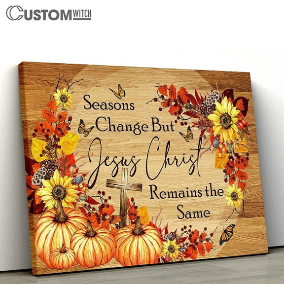 Pumpkin Season Christian Framed Canvas Wall Art, Bible Verse Scripture Home Decor for Office Living Room Bedroom, Inspirational Religious Wall Decor Gift