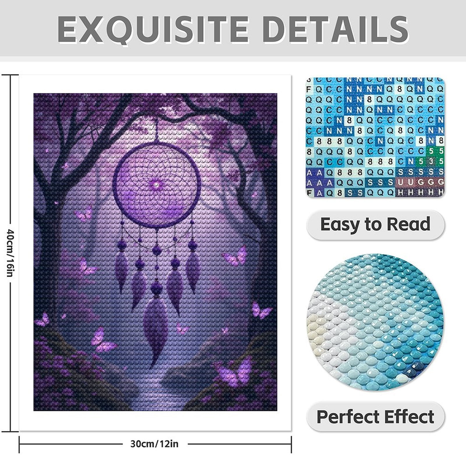 Diamond Art Kit for Adults, Dreamcatcher Forest Purple Butterflies Diamond Painting for Adults Beginners, 5D DIY Diamond Art Painting Kits, Colorful Diamond Painting Craft for Home Decor 12x16
