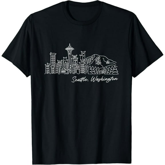Signature Seattle City Skyline - Washington State Souvenir T-Shirt men and women can wear, black, white, gifts