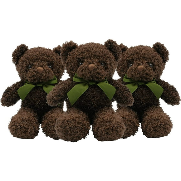 Teddy Bear Plush - Cute Teddy Bears Stuffed Animals in 3 Colors - 3-Pack of Stuffed Bears - 9.8 Inch Height (Dark Brown)