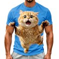 thumbnail image 2 of Men's 3D Funny Orange Cat Graphic T-Shirt Novelty Short Sleeve Crewneck Tees Casual Summer Tops Animal Print Streetwear Vacation Party Shirts Graphic Tee, 2 of 5