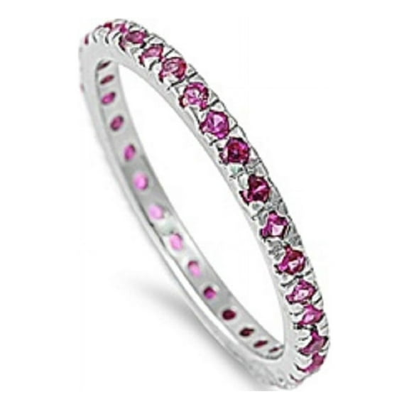 Stackable Eternity Simulated Ruby Cubic Zirconia Ring Sterling Silver 925