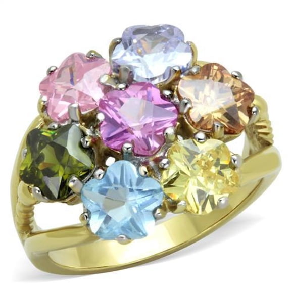 Luxe Jewelry Designs Women's Two Tone Gold IP Stainless Steel Ring with Multicolor Assorted Stones -