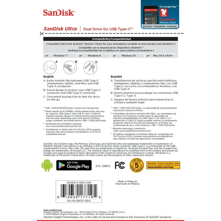 SanDisk Ultra Dual Drive Go 128GB USB Type-A/USB Type-C Flash Drive Black  SDDDC3-128G-A46 - Best Buy
