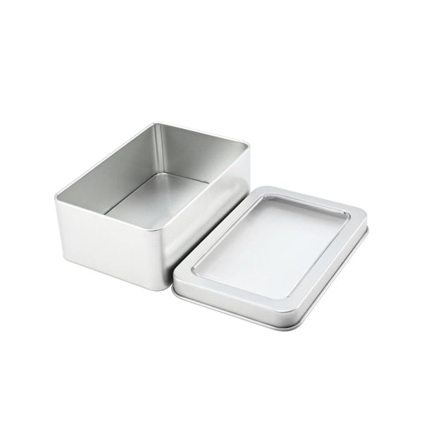 Caja de hierro para embalaje con ventana rectangular, accesorios y piezas, caja de hierro para embalaje general, caja de hojalata