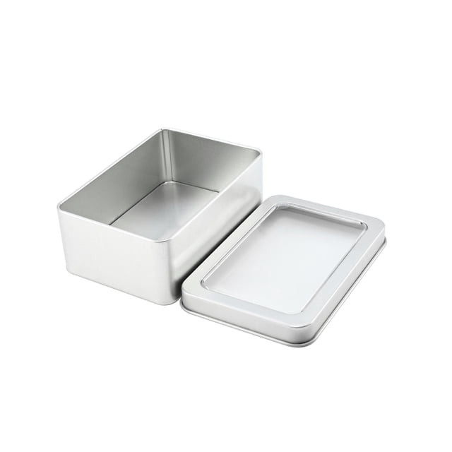 Caja de hierro para embalaje con ventana rectangular, accesorios y piezas, caja de hierro para embalaje general, caja de hojalata
