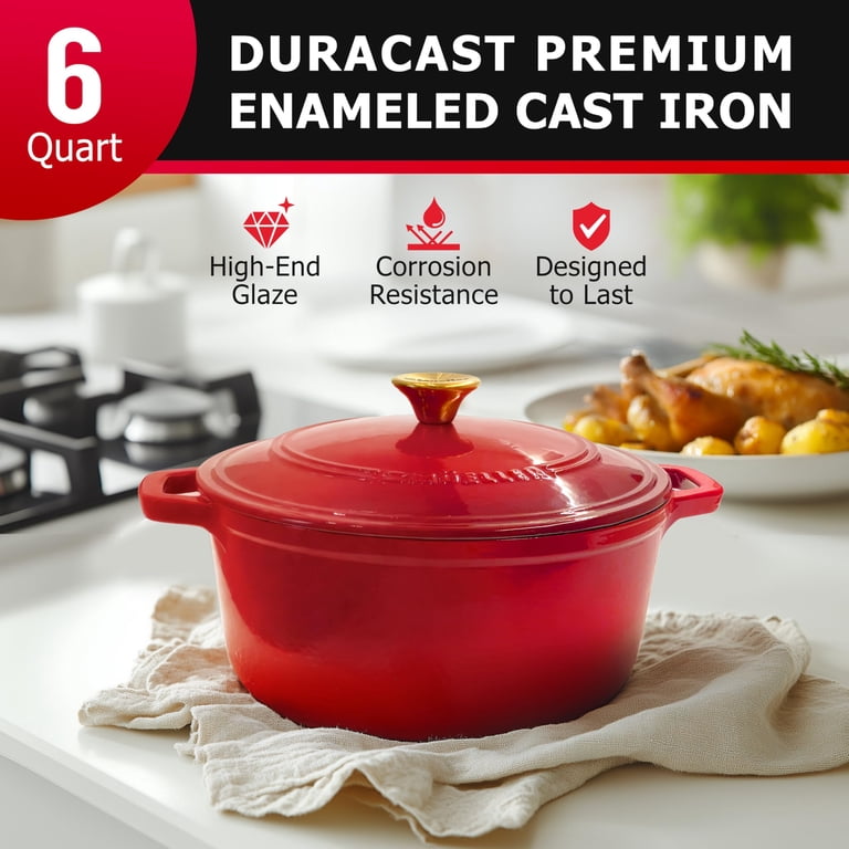 MuellerHome, Enameled Cast Iron Dutch Oven, 6qt, Red - Walmart.com