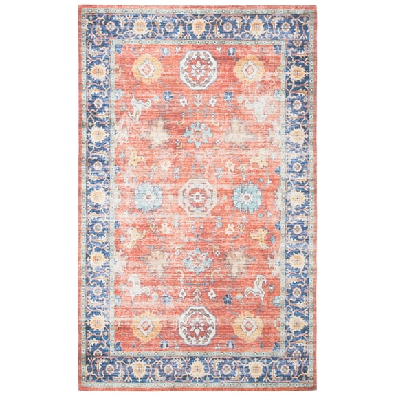 SAFAVIEH Saffron Wallace Distressed Area Rug, Rust/Navy, 5' x 8'