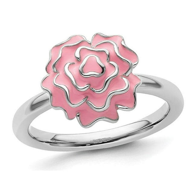 Sterling Silver Carnation Enamel Carnation Flower Ring