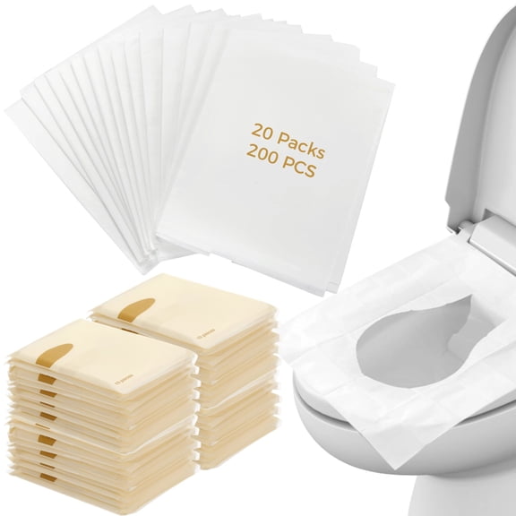 200 PCS Disposable Toilet Seat Covers, Flushable Paper Seat Covers in 20 Individual Packs, Portable Travel Toilet Cover for Public Restrooms Airplane Camping, Men and Women