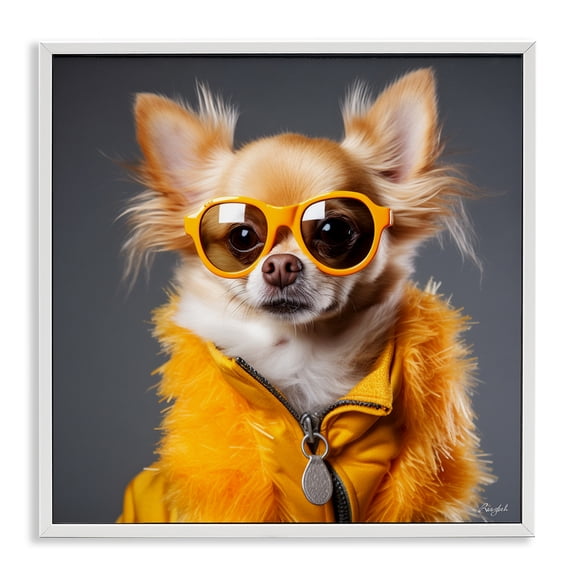 Stupell Industries Contemporary Trendy Chihuahua Portrait White Framed Giclee Art, 12 x 12, by Roozbeh