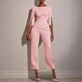 thumbnail image 2 of DUMUIELD Women 3/4 Sleeve Elegant Jumpsuits Business Formal Party Straight Leg Long Pants Rompers with Pockets Pink,L, 2 of 7