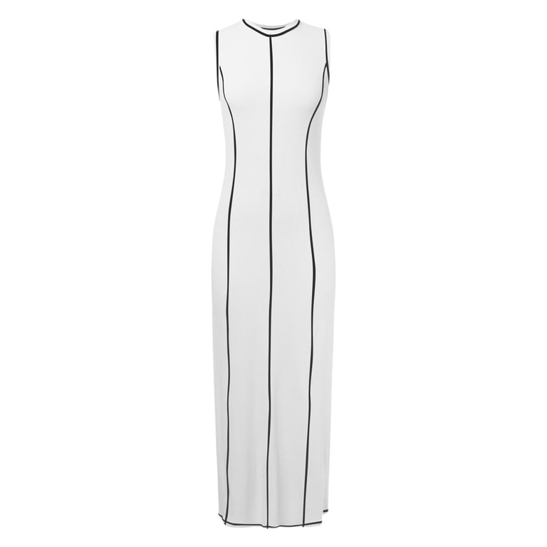 Riforla Womens Sleeveless T Shirt Dress Summer Contrast Ribbed Knit Tank  Maxi Dresses Fit An Flare Dress Black S