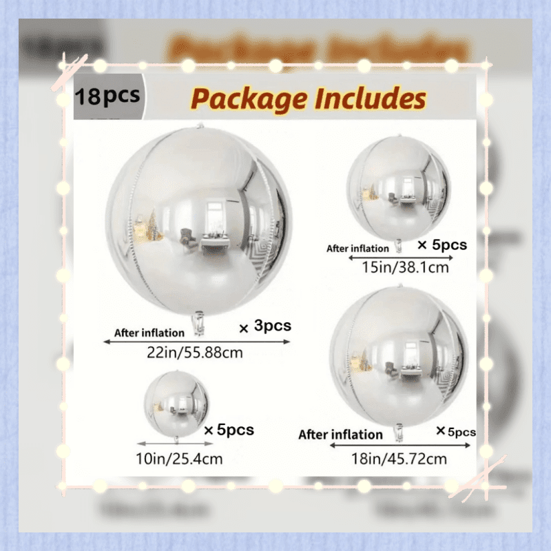18pcs Silver Mirror Ball Balloon Set - Metallic Reflective Party Decorations with 18 Sizes, Mixed Colors, Perfect for Weddings, Birthdays, Christmas