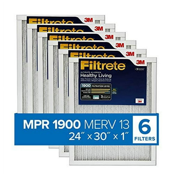 Filtrete 24x30x1, AC Furnace Air Filter, MPR 1900, Healthy Living Ultimate Allergen, 6-Pack (exact dimensions 23.81 x 29.81 x 0.78)