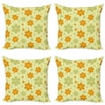 thumbnail image 1 of Ambesonne Floral Throw Pillow Cover 4 Pack, Retro Graphic Flowers, 18", Pale Green Orange, 1 of 2