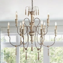 LNC French Country Wood Chandelier 9-Light for Living Room