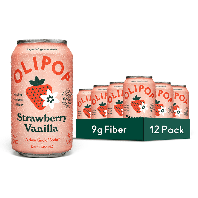 Olipop Strawberry Vanilla Prebiotic Soda, 12 fl oz, 12 Pack photo 1