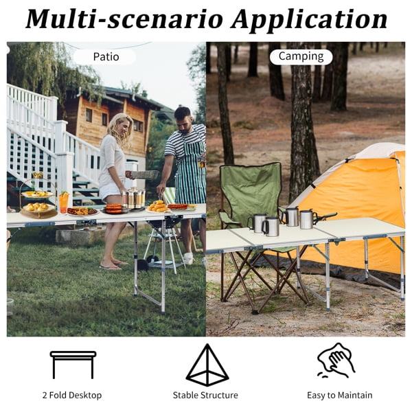 Alvantor 6ft Portable Folding Camping Table with White Aluminum Alloy