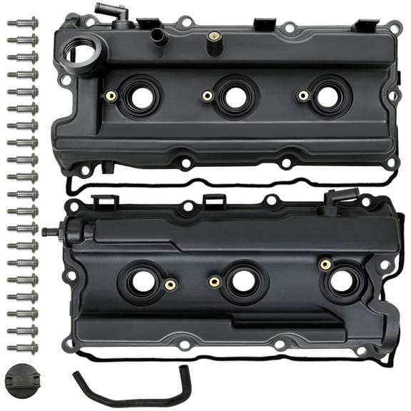 MITZONE Pair Valve Covers with Gaskets Bolts Oil Filter Cap Compatible with 2005-2019 Nissan Frontier 05-15 Xterra 05-12 Pathfinder NV1500 2500 3500 4.0L V6 Replacement 13264-EA210, 13264-EA200