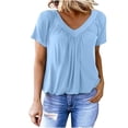 thumbnail image 2 of Naotn Ruched V-Neck Tops for Women Summer Casual Solid Color Short Sleeve Blouses Trendy Holiday Beach Shirts, 2 of 5