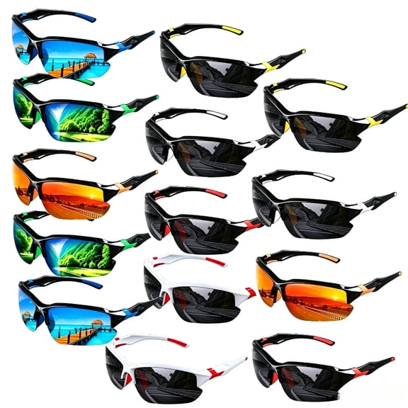 Zinqora 14‑Pack Men Half‑Frame Sport Sunglasses, Random Assorted Color Fashion Wrap Shades for Outdoor & Daily Wear