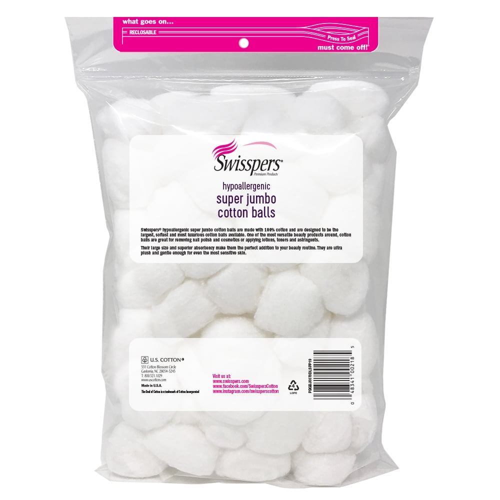 Swisspers Super Jumbo Cotton Balls, 100% Cotton, 70 ea (Pack of 4)