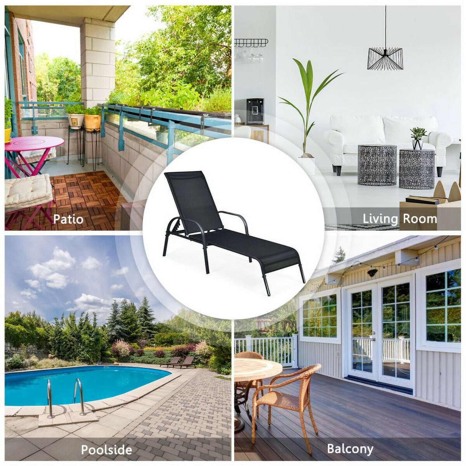 Aimee Lii Adjustable Patio Chaise Folding Lounge Chair with Backrest, Patio Loungers, Black Aimee Lii Adjustable Patio Chaise Folding Lounge Chair with Backrest, Patio Loungers, Black