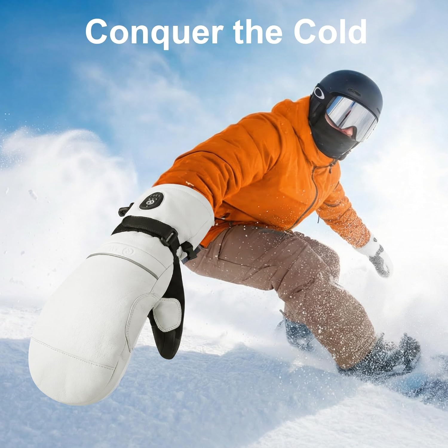 SAVIOR HEAT Heated Ski Mittens 3.0 for Men Women, 3000mAh Rechargeable Battery Electric Leather Gloves, Waterproof 3M Thinsulate Extreme Cold Winter Gloves, EH8 PRO Heating for Skiing