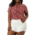 thumbnail image 3 of Agnes Orinda Women's Plus Size Floral Tops Pleated Tie Neck Short Sleeve Casual Summer Blouse 4X Burgundy, 3 of 6