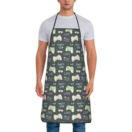 

Jgfou Gamers Print Anti-fouling Apron for Men Women Waterproof Oil-Proof Kitchen Apron with Adjustable Straps Pocket and No-Pill No-Fade Fabric