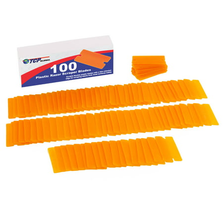 TCP Global 100 Piece Plastic Razor Scraper Blades with Chisel Edge, Remove Decals, Stickers, Adhesive, Clean Glass