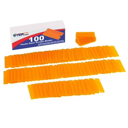 4 Piece Gasket Scraper - TCP Global 100 Piece Plastic Razor Scraper Blades with Chisel Edge, Remove Decals, Stickers, Adhesive, Clean Glass