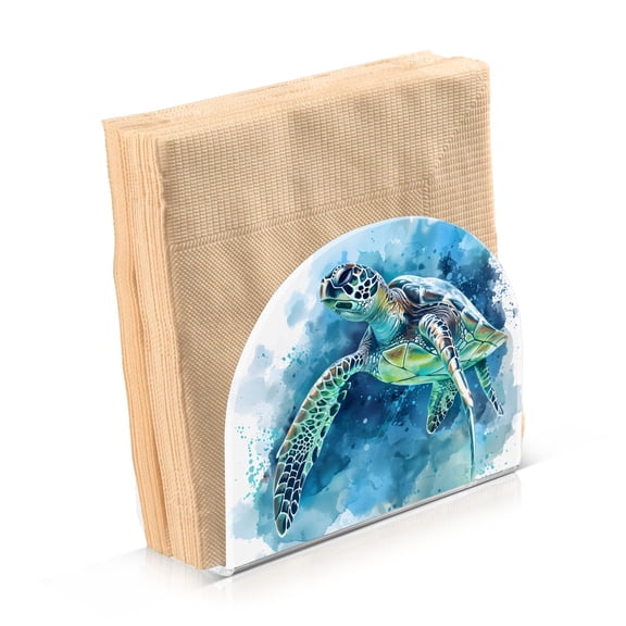 JSTEL Watercolor Sea Turtle Napkin Holder for Table Cocktail Farmhouse, Paper Napkins Dispenser for Home Kitchen Coffee Shop Dining Room Decor