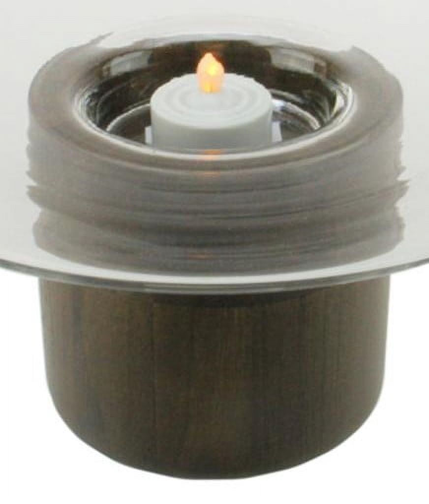 9.75" Transparent Glass Pillar Candle Holder with Wooden Base