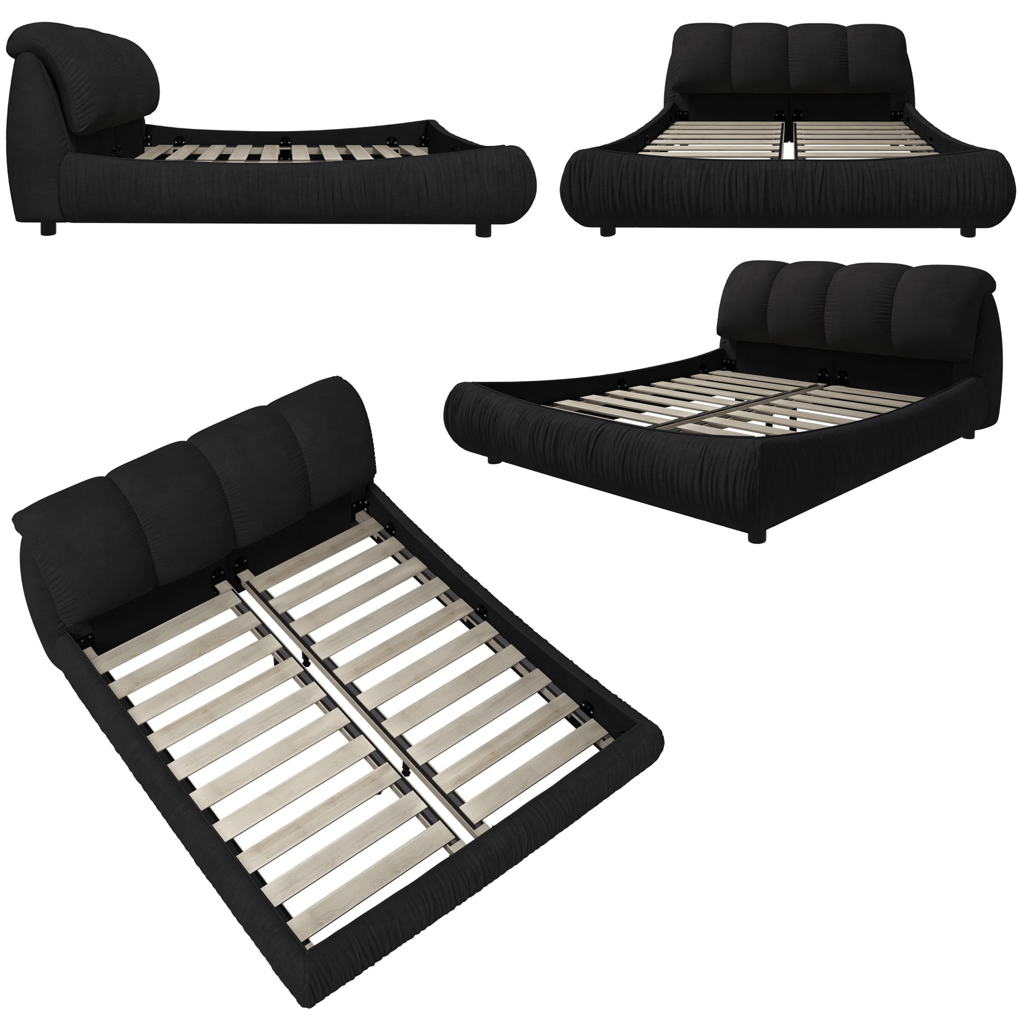 Soft Queen Bed Frame With Headboard,Upholstered Platform Bed Frame With Oversized Padded Backrest And Solid Wood Frame For Bedroom,Apartment Room,Black