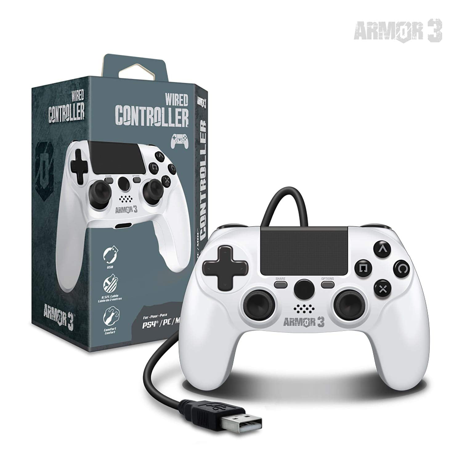 Armor3 Wired Game Controller For Ps4 Pc Mac Playstation 4 White Walmart Com Walmart Com